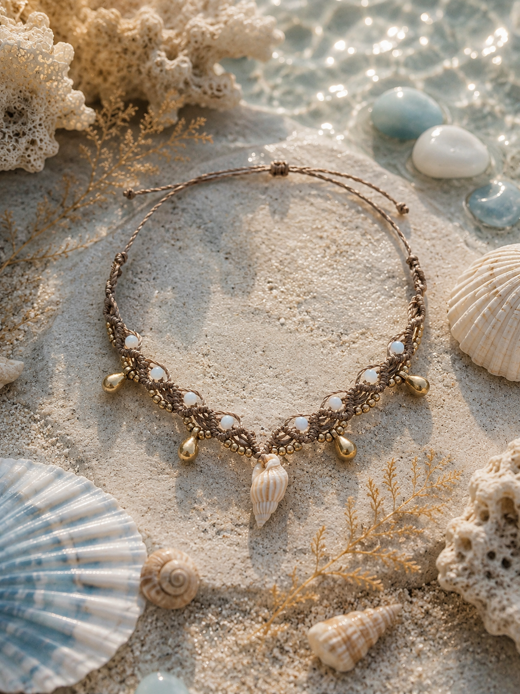 Fußkette mit Muschel & Perlmutt