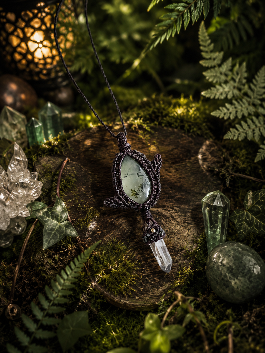 Woodland Guardian - Prehnit & Bergkristall Kette