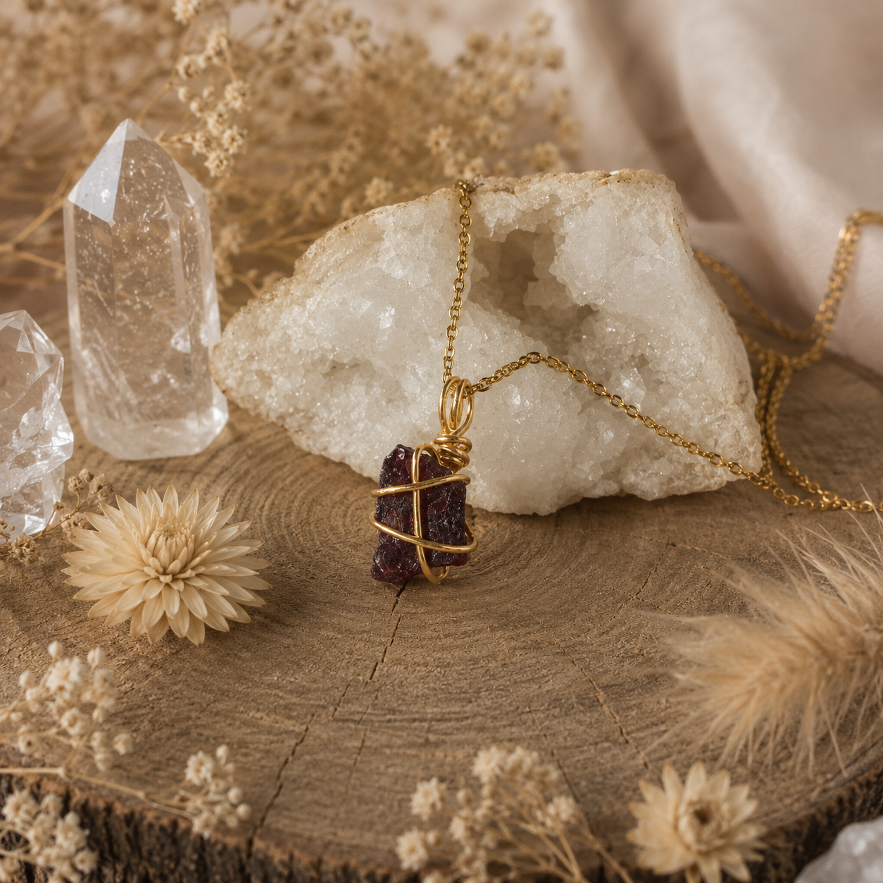 Scarlet Aura - Granat Kette Gold