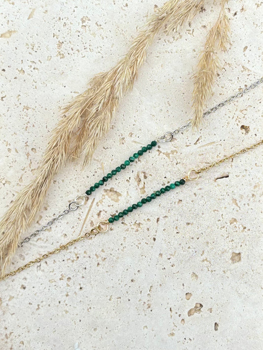 Malachit Armband / Silber & Gold / 316L Edelstahl